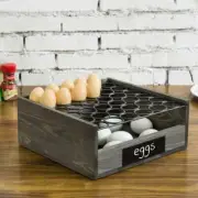 2-Tier Vintage Gray Wood & Metal Wire 36 Eggs Storage Basket w/ Chalkboard Label