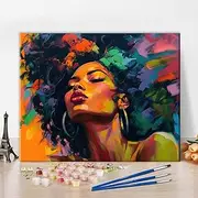 TUMOVO Black Girl Paint by Number for Adults African American Acrylic Painting by Numbers Kits with Brushes Canvas Gifts Paint Kits for Adults Kids Art Crafts 16"x20"(Frameless)