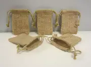 5 NEW BURLAP JUTE SACKS WITH DRAWSTRINGS 3" BY 5" WEDDING PARTY FAVOR BAGS