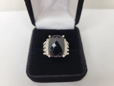 David Yurman Sterling Silver 16x12mm Wheaton Black Onyx & Diamonds Ring Size 7