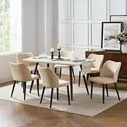 HULALA HOME Velvet Dining Chairs Ergonomic, Mid-Century Modern Upholstered, Set of 6, Beige