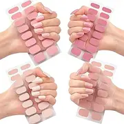 4 Colors Gel Nail Strips - Semi-Cured, UV Light Required - 4 Sheets Safe Nail Art Stickers (No UV Light)