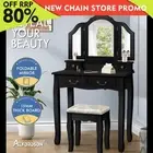 ALFORDSON Dressing Table Stool Set Makeup Foldable Mirror Vanity Desk Black