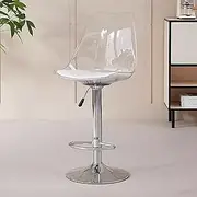 High Backrest 360° Rotation Height Adjustable Bar Stool for Kitchen Island Acrylic Swivel Barstools with High Resilience Foam Cushion Load Capacity 100kg (White)