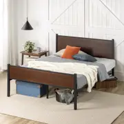 Zinus Queen Tucker Bed Frame Metal & Bamboo Base - Brown