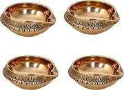 Brass Diya Oil Lamp for Pooja | Home Decorative | Deepawali Pooja Diya | Akhand Jyot | Unique Design | Festival Gifts Items Set Home and Temple Decor Lot of (4)