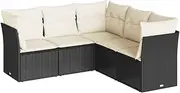 vidaXL Garden Sofa Set - Modular Outdoor Lounge Furniture with Cushions and Storage, Black PE Rattan - Patio/Terrace Seating Solution