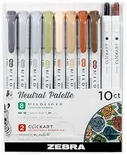 Zebra Pen Neutral Palette Set, Includes 8 Mildliner Highlighters and 5 ClickArt Markers, Assorted Neutral Vintage Ink Colors, 10-Pack