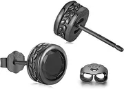 [StoryEtain] Stud Earrings for Men 925 Sterling Silver Round Black Cubic Zirconia Studs Simulated Diamond Pierced Jewelry Gift for Women, 8MM, 8mm, Sterling Silver, No Gemstone