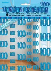 100th Birthday Party 6 Blue Hanging String Door Wall Curtains Decorations 1.5m