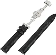 [RECHERE] Leather Watch Band Replacement Strap Push Button Deployment Clasp Butterfly Silver Buckle