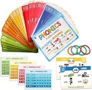 Lachilly Phonics Flash Cards Set, 20 Phonic Stages Cards, Learn to Read in CVC Blends Long Vowels DigraphsSounds for Kids 4-8, Kindergarten Primary School Learning Aids