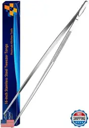JETKONG 16-Inch Kitchen Tweezers Fine Tweezer Tongs Extra-Long Stainless Stee