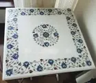 30" White Marble Square Coffee Table Lapis Floral Inay Floral Arts Home Decors