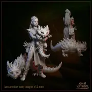 Aira and her baby dragon Young Child Sorcerer Wizard Druid Miniature | D&D DnD