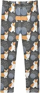 [Joisal] Corgi Friends Black Girls Leggings, Flexible for Athletic Leggings for Girls, 4-10T