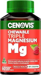 Cenovis Chewable Triple Magnesium Mg 60 Chewable Tablets Raspberry Flavour - Relieves Muscle Cramps & Muscle Tiredness when dietary intake is inadequate
