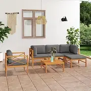 Patio Furniture Sets 6 Piece Garden Lounge Set with Grey Cushions Solid Wood Teak