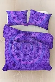 Sophia Art Purple Ombre Queen Size 100% Cotton Duvet Cover Sets with Pillow Covers by, Indian Reversible Duvet Cover Quilt Cover Coverlet Bohemian Doona Cover (Purple)