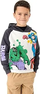 [Marvel] Avengers Boys Hooded Sweatshirt | Kids Two Tone Superhero Graphic Hoodie in Grey | Captain America The Incredible Hulk Watercolour Comic Book Apparel | Film Movie Art Merchandise Gift
