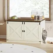 Hzuaneri Cat Litter Box Enclosure, Hidden Litter Box Furniture with Removable Dividers, Reversible Entrance Left or Right Side,Cat House, 39.4 x 21.7 x 23.6 Inches, Rustic White and Brown CB84714X