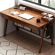 Mid Century Modern Walnut Computer Desk with 2 Drawers and Shelves, Home Office Workstation (39" Walnut)