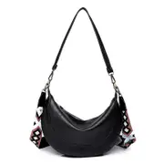 Crossbody Bag for Women Vegan Leather Handbag with Adjustable Guitar Strap,Black