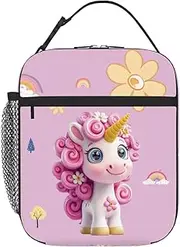 Pink Lunch Bag for Kids, Insulated Lunch Box Tote with Adjustable Strap for School, Picnic, Travel