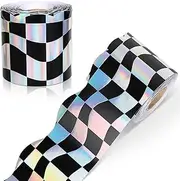 FYSUIMU 65.6Ft Iridescent Checkered Bulletin Board Border Holographic Black Plaid Die Cut Trim Border Roll for Back to School Classroom Chalkboard Wall Office Decor