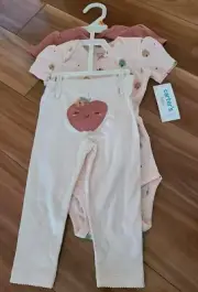 NWT Carters baby girl 12M 3 pc little character set apple pants bodysuit tee out