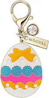 [Monnel] MC517 Big Dinosaur Egg with Bow Lobster Clasp Charm for Women with Velvet Bag (Raibow,1 Piece), approx.4.2 cm (L) X 0.6 cm (W) X 5.8 cm (H), Zinc Alloy Metal Rhinestone Crystal Enamel Handmade