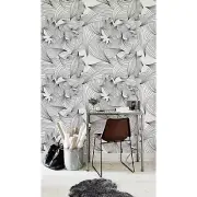 Magician Lines Removable Wallpaper Black&White Leaves Pattern Peel and stick
