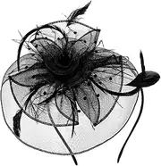 [COLLBATH] Vintage Mesh Fascinator Headband with Plume for Women Elegant Hair Clip for Weddings Tea Parties Special Occasions Charming Decorative Accessory to Enhance Your Look Black