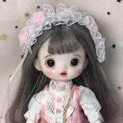 1/8 BJD Doll 16cm Girl Boby Dolls with Pink Dress Long Hair Wigs Birthday Gift