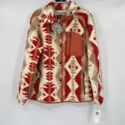 Pendleton Women's Pike Fleece Jacket L Snap Front Orange Mango Los Lunas Tribal