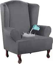 Smarcute Wing Chair Slipcover 1 Piece Wing Back Furniture Cover Slipcover, Machine Washable Suede Fabric Stay in Place, (Wing Chair, Grey