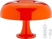 KUXEEY Mushroom Table Lamp for Bedside – Desk Lamp with USB LED Light for Bedroom | Living Room Lamp with 3 Color Lighting and Dimmable Function | Orange Lamp for Retro, Cool and Aesthetic Decoration