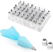 51Pcs Cake Decorating Supplies Kit, BetterJonny Cake Decorating Tip Set with 48 Icing Tips, 1 Silicone Pastry Bags, 2 Reusable Plastic Couplers Baking Supplies Frosting Tools Set for Cupcakes Cookies