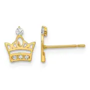 Real 14kt Yellow Gold Madi K Kids CZ Crown Post Earrings