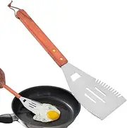 BBQ Spatula - Heat-Resistant Steel Grilling Turner, Wooden Handle Flat Spatula | Non-Stick Outdoor Cooking Utensils, Ergonomic Grill Accessory for Camping Picnic Restaurant Backyard Steak Prep