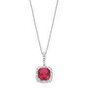 Zamel's Sterling Silver Cushion & Round Cut Created Ruby Diamond Set Pendant