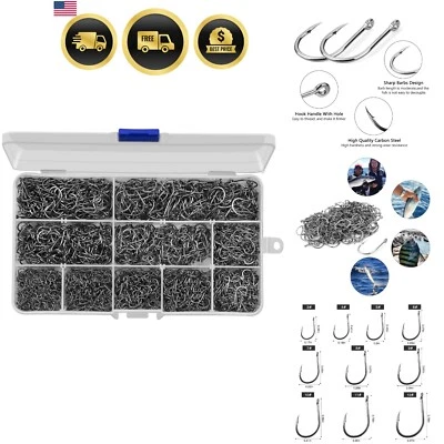 Fishing Worm Hooks Set High Carbon Steel Wide Gap Saltwater Freshwater 2000 pcs