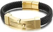 [MOBEBI] Bracelet,Gift,Anklet,Men's Simple Leather Bracelet, Gothic Vintage Stainless Steel Braided Magnetic Bracelet,Gold,21.5cm (Color : Gold)