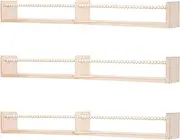 NIUBEST Wall Shelves for The Children's Room, Children's Book Shelves, Set of 3, Floating Bookcase for Baby Book and Toy Display, Storage Organiser with Wooden Bead Pole, Ready Assembled, 81.5 cm