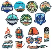 15 Pieces Camping Theme Iron On Patches, Iron On Patches for Clothing Jackets Backpacks Jeans, Each Embroidered Patch is Durable and Sticks for Pants Hats All Fabric