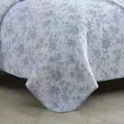 NEW! ~ COZY ELEGANT CHIC FRENCH SHABBY ROSE LIGHT BLUE GREY WHITE LEAF QUILT SET