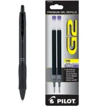 Pilot G2 Limited Metal Gel Pen .7mm Matte Black with 2 Purple Ink Refills Office