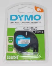DYMO 91331 LetraTag White Plastic Label Refill Tape Cassette~1/2" x 13 ft.