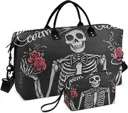 [ZRYSMY] Skeleton Gothic Rose Black Duffel Bag for Traveling, Travel Bag Gym Bag, with Multiple Interior Pockets Shoulder Weekender Bag for Women Men with Toiletry Bag 20.5L x 1.9W x 13.8H