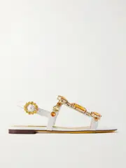 [Dolce & Gabbana] Dolce & Gabbana - Bianca Crystal-embellished Patent-leather Sandals - White - IT36 IT 36 White